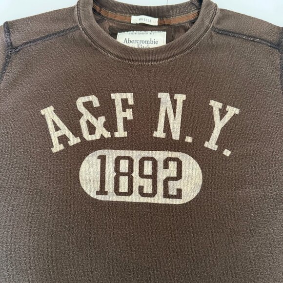 Abercrombie & Fitch Y2K Sweatshirt Mens M Brown Muscle New York Logo Casual - Picture 3 of 6